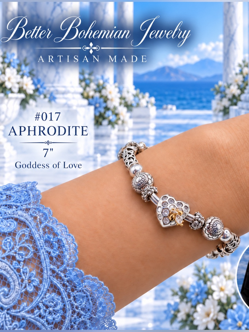 #🥀MEET #017 APHRODITE — Goddess of Love — Sterling Silver Bracelet, 7″ -🇺🇸